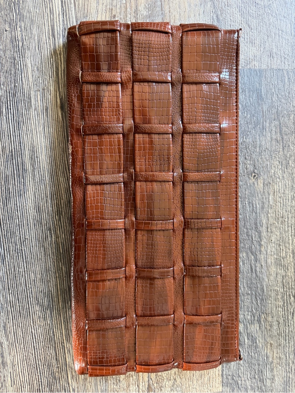 Miztique Brown Woven Croc-Embossed Clutch
